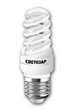 Энергосберегающая лампа СВЕТОЗАР "КОМПАКТ" спираль,цоколь E14(миньон),Т2,яркий белый свет(4000 К), 1
